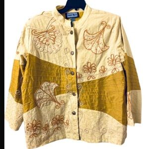 Indigo Moon Yellow & Gold Mix Material Embroidery Appliqué Long Sleeves Jacket
